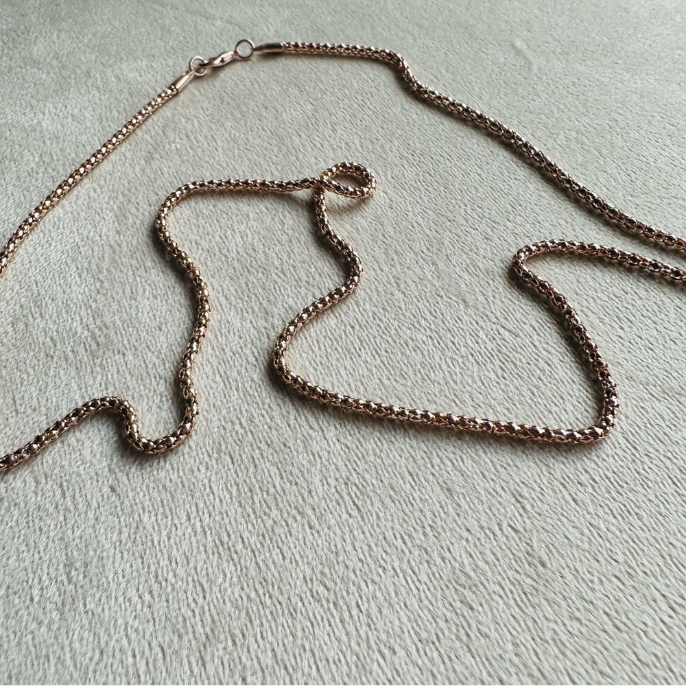 Rose Gold Tone Popcorn Chain Necklace | Classic Long Layering Chain 28” - Picture 7 of 8